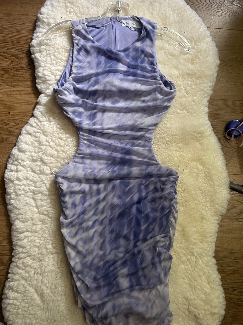 16”-17” Ptp 16” waist Sleeveless Lavender Tie-Dye Cutout Bodycon Dress